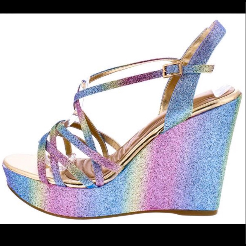 HEAVENS SHERBET GLITTER SLINGBACK WEDGE